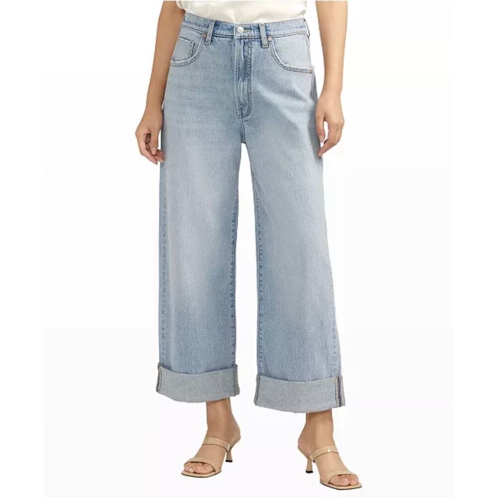 Silver Jeans Co. Baggy Mid Rise Wide Leg Cropped Jeans Light Indigo 34